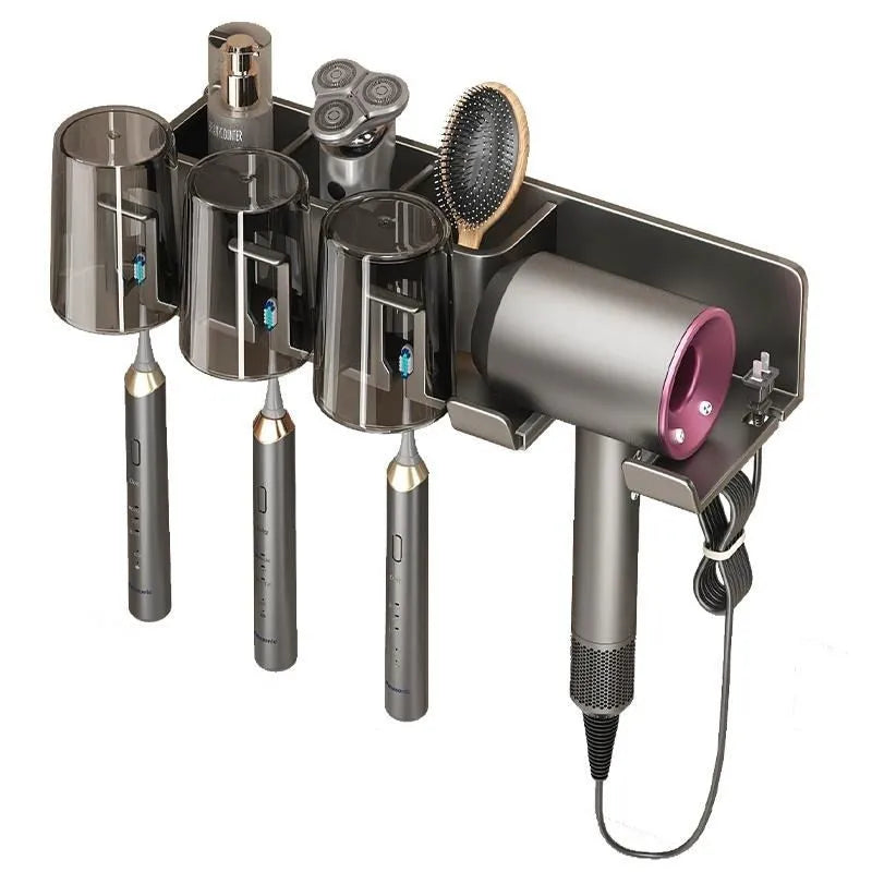 Declutter Your Bathroom with a Wall Mounted Toothbrush & Hair Dryer Holder | No-Drill Aluminum Bathroom Organizer