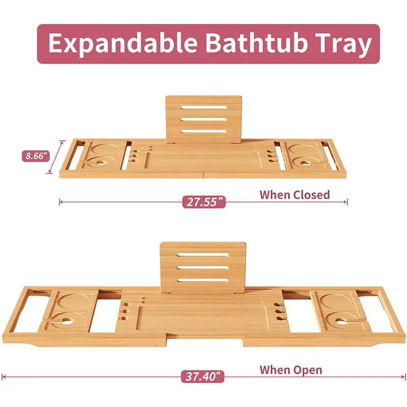 Relax in Comfort with an Adjustable Bathtub Tray Shelf | Anti-Slip Wooden Bath Caddy Organizer