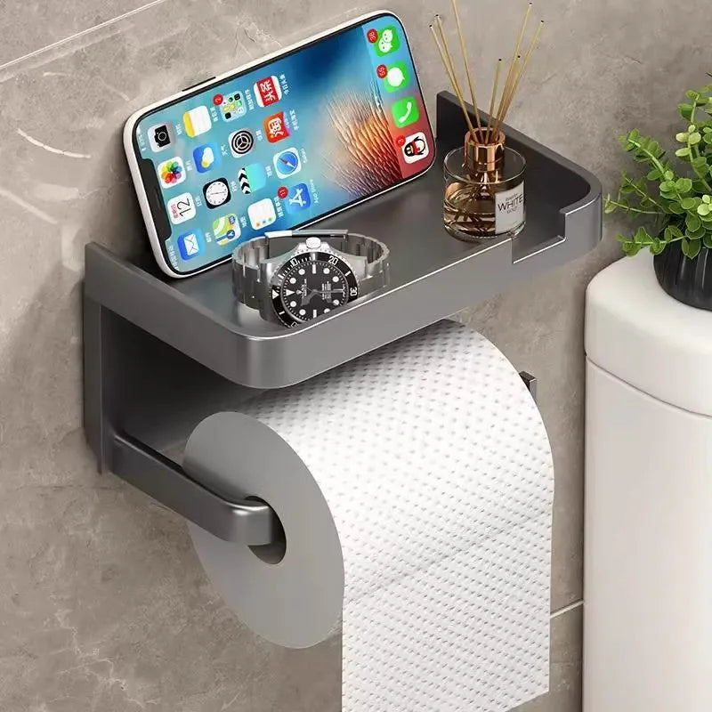 Upgraded ABS Material Punch-Free Wall-Mounted Double-Layer Toilet Paper Tissue Holder